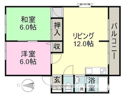 サンビレッジ御幸　Ｂ棟[2LDK/54.72m2]の間取図