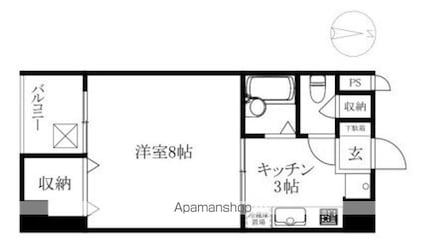 第二朝日[1K/25.66m2]の間取図