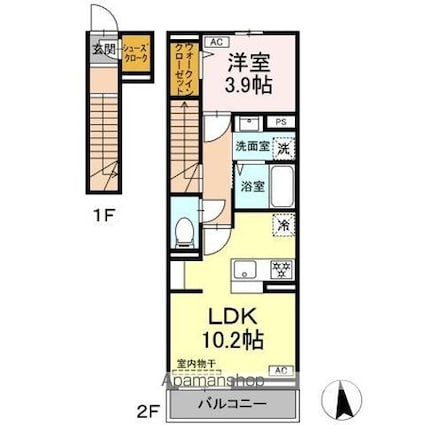 Ｃａｓｔｌｅ　Ｈｉｌｌｓ　Ｙ[1LDK/42.4m2]の間取図