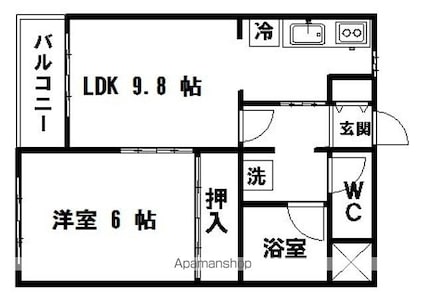 宮城県仙台市青葉区木町[1LDK/34.8m2]の間取図