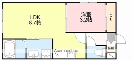 オニキス薬師堂[1LDK/28.42m2]の間取図
