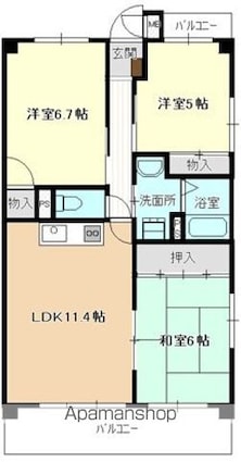 メゾン山木Ⅱ[3LDK/63m2]の間取図