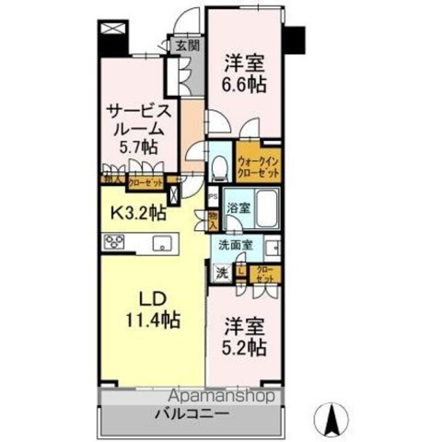 クリオ東小金井パークフロント[2LDK/71.36m2]の間取図