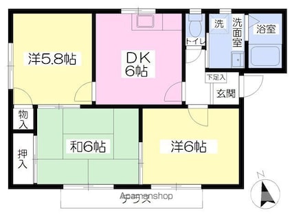 フレグランスくぼたＥ棟[3DK/51.75m2]の間取図