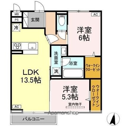 ＤーＲＯＯＭフィオーレ[2LDK/59.67m2]の間取図
