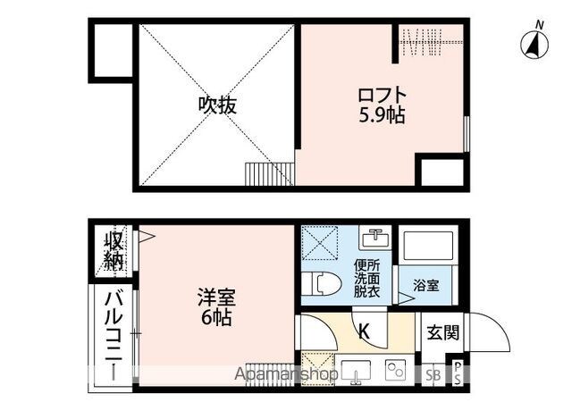 アコモ本千葉[1K/20.96m2]の間取図