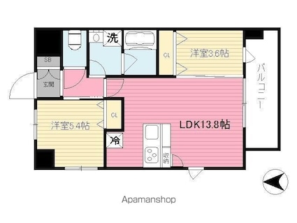 イルマーレ宮西[2LDK/50.23m2]の間取図