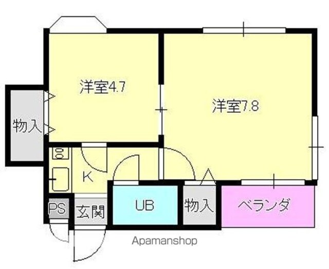 ロイヤルコーポ琴の浦[2K/28.37m2]の間取図