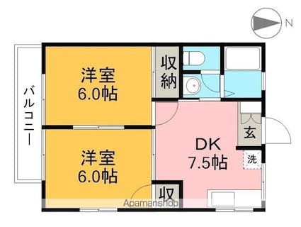 アドリアパラセ[2DK/37.85m2]の間取図