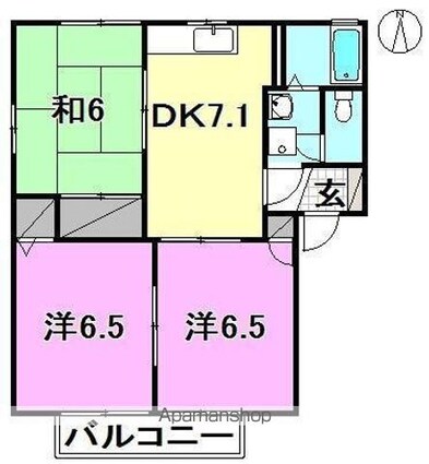 キャステルＫ　Ａ棟[3DK/54.85m2]の間取図