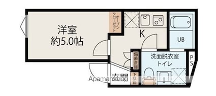 アズール世田谷[1K/20.09m2]の間取図