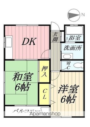 埼玉県吉川市大字保[2DK/42.4m2]の間取図