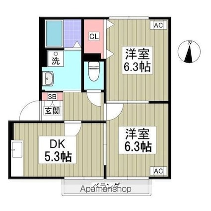 パナステージ　四季の郷　Ｃ[2DK/44.3m2]の間取図