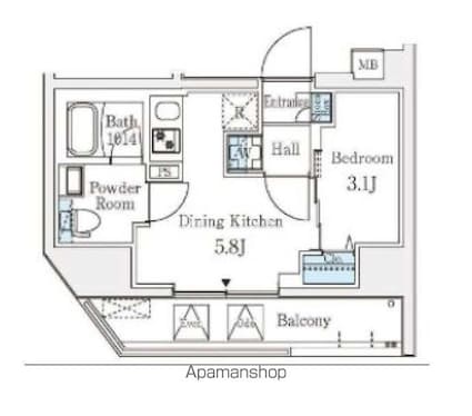 クラリティア文京湯島[1DK/25.06m2]の間取図