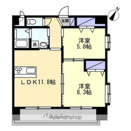 ミモザヒルズ錦町[2LDK/58.52m2]の間取図