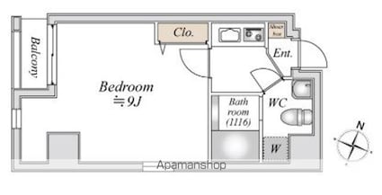 ＬｉｖｅＦｌａｔ菊川[1K/25.37m2]の間取図