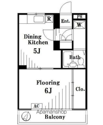 東京都世田谷区上用賀５丁目[1DK/33.08m2]の間取図