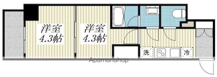 クレイシア立川[2K/27.96m2]の間取図