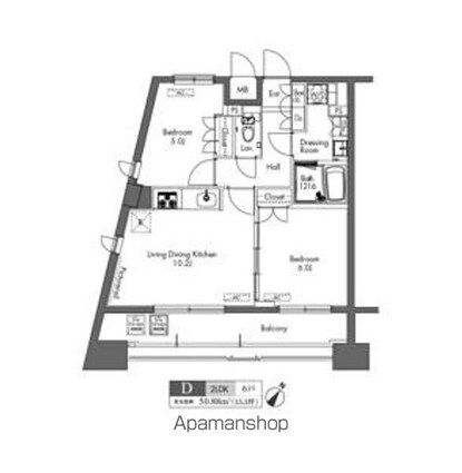 プラウドフラット三軒茶屋[2LDK/50.88m2]の間取図