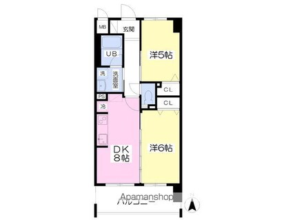 ヴィラ・アンソレイエ[2DK/45.34m2]の間取図