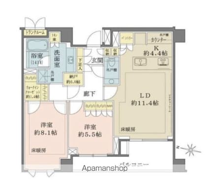 ザ・パークハウス千代田六番町[2LDK/75.31m2]の間取図