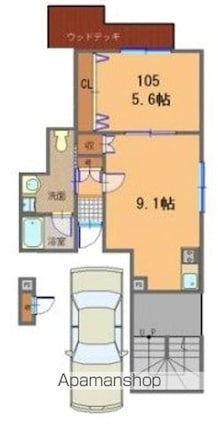 東京都世田谷区宮坂２丁目[1LDK/33.35m2]の間取図