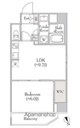 ルミークアン北上野[1LDK/40.8m2]の間取図